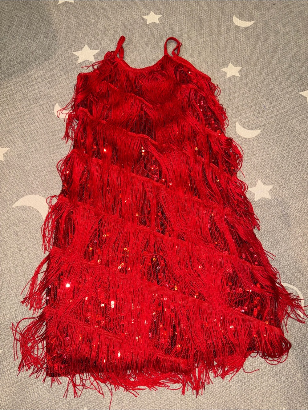 Red Fringe Sequin Slip Dress
